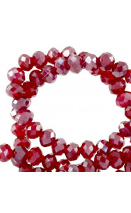 Faceted glass beads 4x3mm disc Light siam red-pearl shine coating